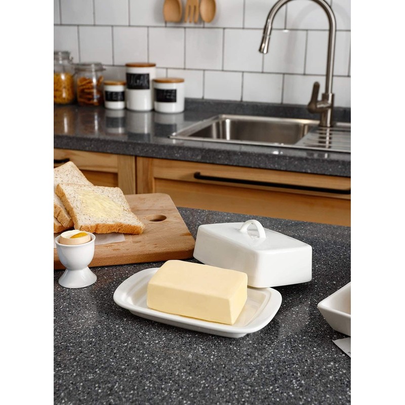Sweese Large Butter Dish with Lid for Countertop, Porcelain 8oz