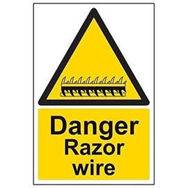 V Safety 63007AU-R2 Danger Razor Wire Sign - Portrait - 200mm x 300mm - 2mm Rigid Plastic