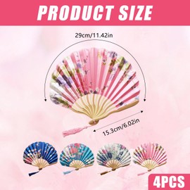 MEOAlBkey 4-Pack Elegant Hand Folding Fans,Vintage Silk Chinese Style Fans with Tassels for Women Weddings & Home Decor