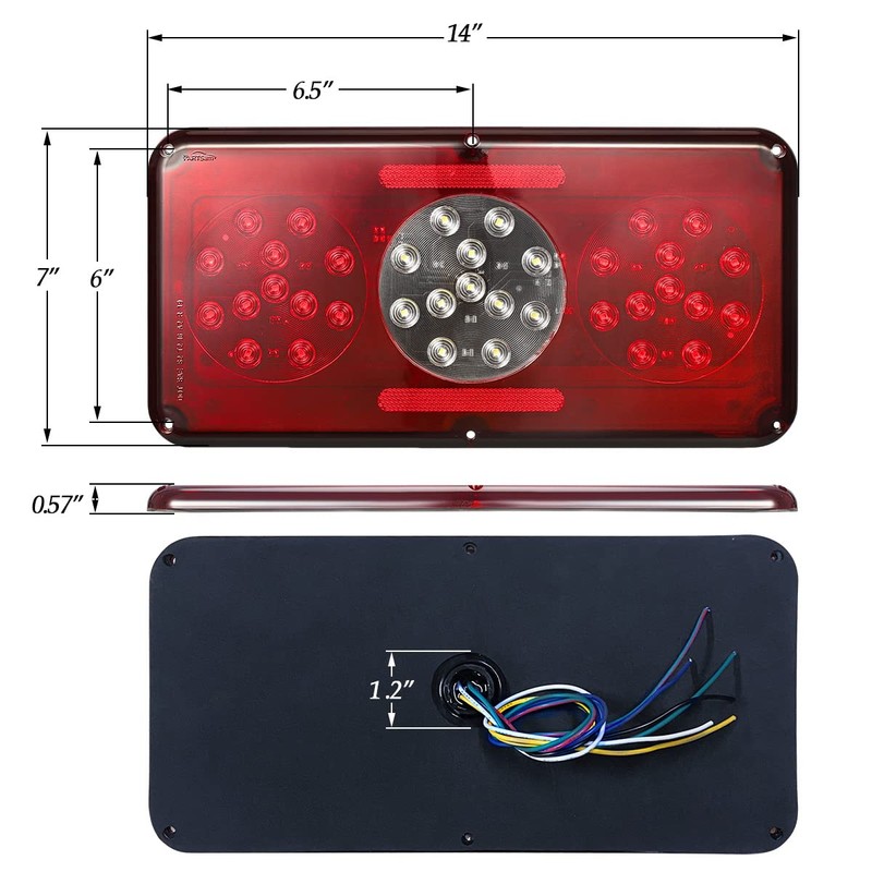 Partsam Rectangular Triple LED Trailer Tail Light Red RV Camper