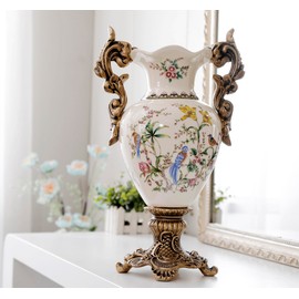 Magcolor Tall Floor White Ceramic Vase for Pampas Grass Flowers -16.1" Tall, Unique Design ice Cracked Ceramic vase for Home Decor, Sophisticated Vessel for Decorative Branches & Dried Flowers.