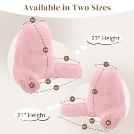 Sasttie Reading Pillow for Bed - 23 Inch, Back Pillow for Bed Sitting Up, Back-Rest Support Cushion with Side Pockets and Arms, Dorm Essentials, Oeko-Tex Certified, Light Pink