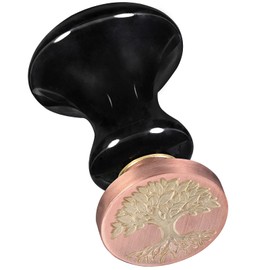 TUMBEELLUWA Crystal Wax Seal Stamp Set, 1 Black Obsidian Stone Hilt+6pcs Vintage Copper Seals for Invitation Cards, Letters Envelopes, Wine Package(Tree of Life+Love+Miss You+Rose+Reindeer+Snow)