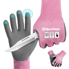DURATECH A7 Cut Resistant Work Gloves, Sandy Nitrile Coated Palms, Lightweight Design, Touch-Screen Compatiblility, Safety Gloves for Mechanics, Gardening, Fishing, Pink 2 Pairs (M)