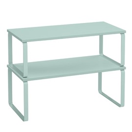 SONGMICS Cabinet Organizer Shelf, Set of 2 Kitchen Counter Shelves, Kitchen Storage, Spice Rack, Stackable, Expandable, Metal and Engineered Wood, Moonlight Green UKCS200C01