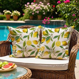 Kiatuniya Outdoor Cushion 40 x 40 cm Yellow Lemon Cushion Cover Weatherproof Cushion Cover Sofa Cushion Decorative Cushion Garden Cushion Waterproof Modern Summer Cushion Covers for Garden Sofa