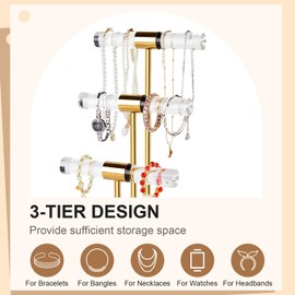 Jolboldy 3-Tier Necklace Holder Bracelet Holder, Gold Acrylic Jewelry Display Stand Crystal T Bar Jewelry Organizer Gift for Women