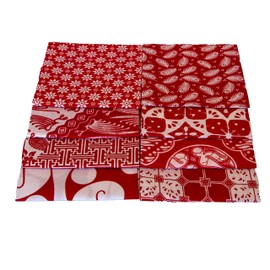 ALIKHA INDONESIAN BATIK PRECUT QUILTING FABRIC BUNDLE 20x20”(50.8x50.8cm), 100% COTTON, ASSORTED, INDONESIAN BATIK TRADITIONAL MOTIF, SEWING CRAFTING FABRIC (Red/White)