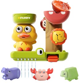 Bath Toys for Toddlers Age 1 2 3 Year Old Girl Boy, Preschool Kids Baby Bathtub Water Toys Cute Duck Design,3 Strong Suction Cups,Bath Wall Toy Waterfall Fill Spin and Flow Birthday Gift Ideas