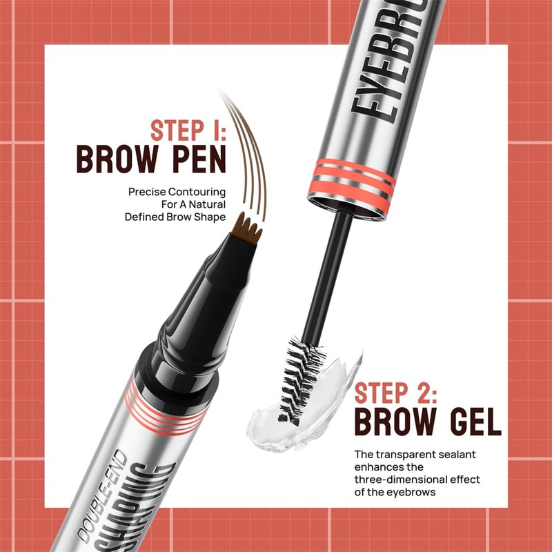 Eyebrow Pen - 2-in-1 Dual-Ended Eyebrow Pen with 4-Fork-Tip &