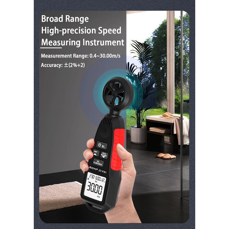 Digital Anemometer ZOYI ZT-FS1 Handheld, Wind Speed Meter Gauge, Accurately