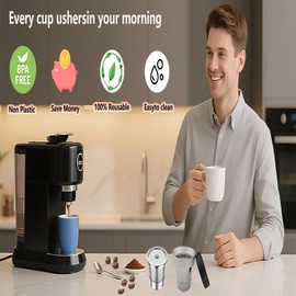 VORTHYNDRA 1 Pack Stianless Steel Reusable K Cup Coffee Pods Compatible for K eurig 1.0 & 2.0 Coffee Maker Refillable K-eurig Coffee Filter with Aluminum Coffee Filling Tool, Reduction Waste(Silver)