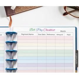 Colorful Monthly Budget Forms Bill Pay Checklist for Medium Size 9 Disc Planners, Fits 9-Disc Notebooks, 7"x9.25"