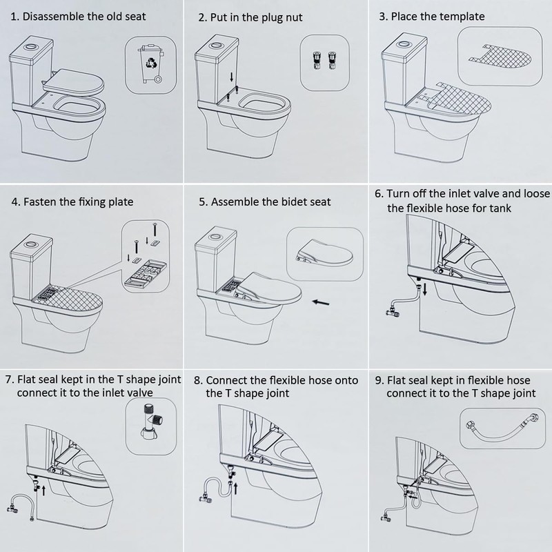 Non-Electric Bidet Toilet Seat, Round Fit with Quiet-Close Lid, Dual