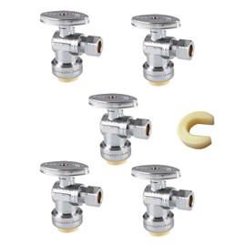 EFIELD Höger Push Fit 1/4 Turn Angle Shut-off Valve Water Shut-off Valve 1/2 Push x 3/8 Inch Compression Chrome with Disassembly Clip Tool Pack of 5