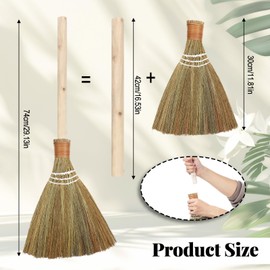 Ckhoid Wedding Broom for Jumping Ceremony, Handmade Natural Whisk Broom with Wooden Handle, Vietnamese Straw Soft Bristle Indoor Sweeper, Removable Design for Living Room, Bedroom Cleaning