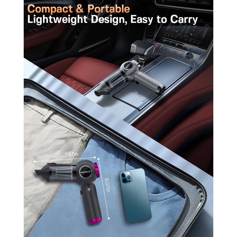 houscly Handheld Car Vacuum Portable Cordless 25000Pa High Power Small