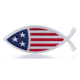 Christian Fish USA Flag Car Emblem - Made in USA