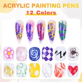 Nail Art Pens Set Fine Tips: 12 Colors 3D Nail Polish Pens 0.7MM Acrylic Paint Markers - for Nail Drawing Design Point Dotting Liner Painting - Quick-Drying Manicure Tools Kit for Home & Salon DIY