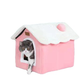 Christmas Cat Bed for Indoor Cats Plaid Christmas Cat Tent Cat Bed Cave for Pets Cats and Dogs (Pink- L (20.5 X 17 X 19.7 Inch))