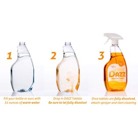 DAZZ Bathroom Cleaner Starter Kit (1 Reusable Spray Bottle, 2 Refills) Tile, Tub Shower, Countertop and Bathroom Surfaces - All Natural, Eco Friendly, Non Toxic - Safe for Kids & Pets
