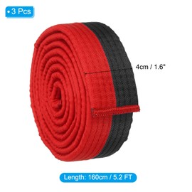 PATIKIL Taekwondo Colored Ranking Belt, 3 Pack 1.6" x5Ft 1.6M Polyester Martial Arts Judo Karate Belts for Coach Teaching Practice, Red and Black