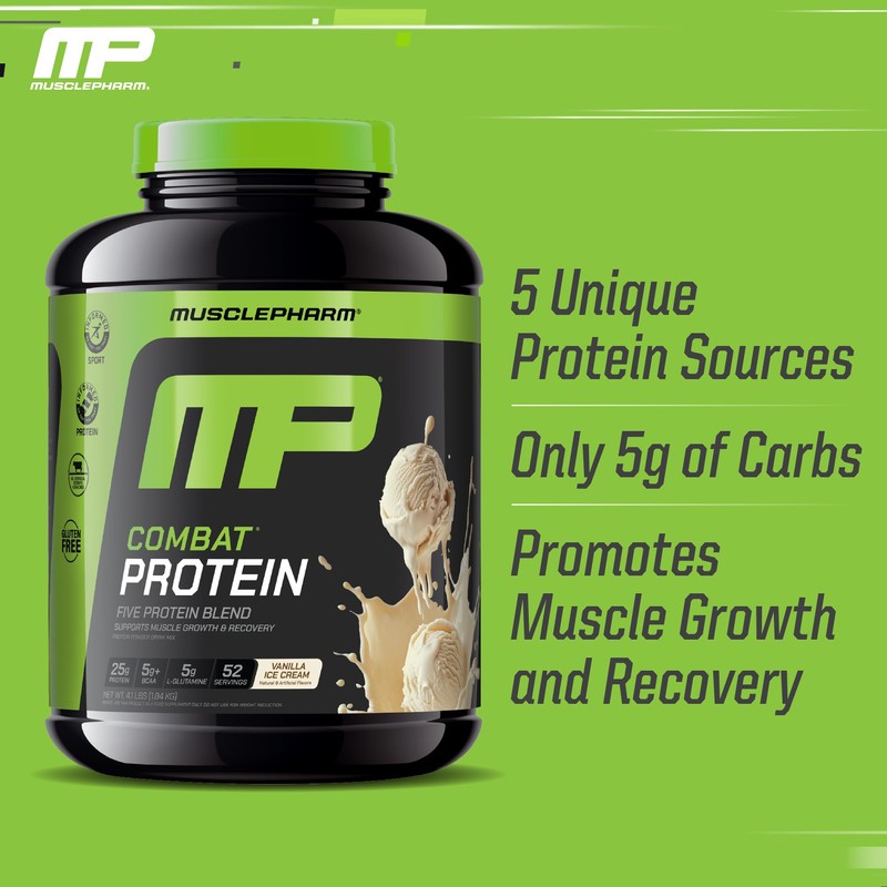 MusclePharm Combat Protein Powder, Vanilla Flavor, Fuels Muscles for Productive
