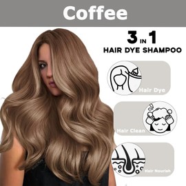 Natural Brown Hair Dye Shampoo Root Touch Up, Long Lasting Easy to Use 10 Minutes Hair Shampoo Women, Magic Hair Care Semi-Permanent Root Cover Up Hair Shampoo, 3IN1 Color Shampoo 16.9 FLOZ(Coffee)