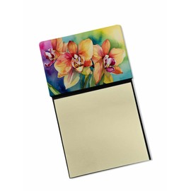 Caroline's Treasures Orchids in Watercolor Sticky Note Holder Refillable Dispenser Self-Sticky Note Pads, Memo Pads Blank Desk Accessories