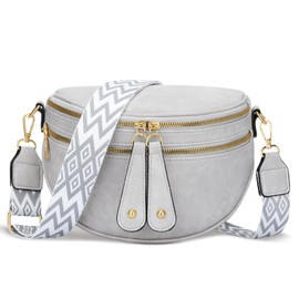 KKXIU Crossbody Sling Bag for Women Trendy Fanny Pack Vegan Leather Chest Bag (Light Grey)
