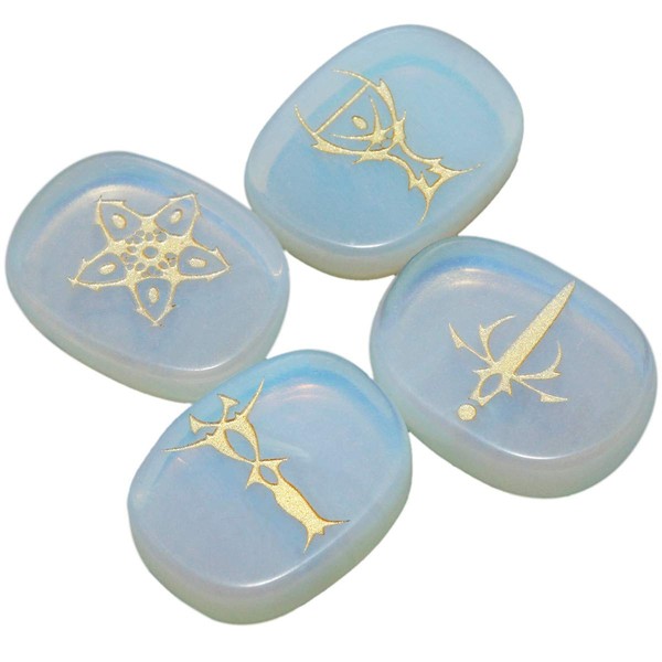 mookaitedecor Opalite Crystals Reiki Stones Engraved Tarot Symbols Tarot Crystals