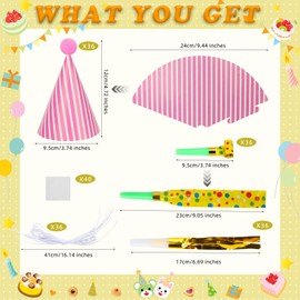 SAYAYA 116 PCS Party Cone Hats Assorted Cone Paper Hat with Party Blowers and Metallic Fringed Noise Makers Birthday Party Cone Hats Blowouts for Birthday Party Supplies