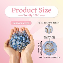 Beadthoven 100G Assorted Vintage Acrylic Beads - Transparent Flower Leaf, Gold Plated Bohemia Aesthetic Imitated Czech Beads for Jewelry Making - Bracelet, Necklace, DIY Crafts - Light Blue