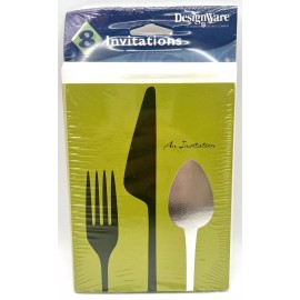 DesignWare Dinner Hour Green Modern Cutlery Spoon Fork Knife Theme Party Invitations