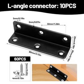 Pack of 10 L Angle Connectors, Stainless Steel, Metal Angle Corner Bracket, Wide Corner Brace, 90 Degree Hole Angle, Wood Connector, Heavy Duty Wood Connector, Corner Bracket for Fixing, Repairing