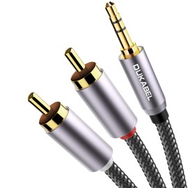 DuKabel Top Series RCA to Jack Cable 3.5 RCA Cable 3.5 mm Jack to 2 Stereo RCA Male HiFi Audio Aux Cable with Nylon Sheath, Metal Housing and 24K Gold-Plated Contacts - 5 m