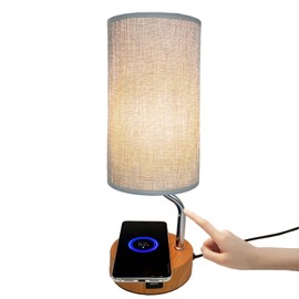 YNDD Bedside Lamp with Charging Function, Wireless Charging Table Lamp with USB Ports, Touch Dimmable Fabric E27 Table Lamp, 3 Brightness Levels for Living Room, Bedroom, Bedside, Hotel, Office