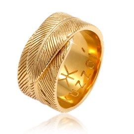 Kuzzoi Solid Men's Ring (14 mm) Golden in Feather Design, Band Ring for Men Made of 925 Sterling Silver, Gold-Plated, Ring in Vintage Look for Men in Ring Size 60 – 66, 0606831520, Sterling Silver