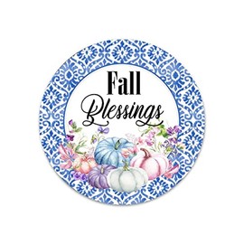 Fall Blessings Blue And Pink Pastel Pumpkin Metal Wreath Sign 9 Inches Round Metal Sign Bar Signs Family Signs Choose Your Size Circle Shaped Fall Wreath Attachment Metal Signs Custom
