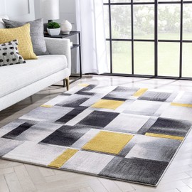 Well Woven Good Vibes Louisa Gold Modern Geometric Boxes 5'3" x 7'3" 3D Texture Area Rug, Beige