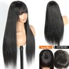 Junemet 18 Inch Real Hair Wig with Fringe Straight Wig
