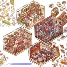 4 Pieces 3D Sticker Scene,DIY House Stickers,Miniature Sticker Scene,Cartoon Scene Stickers,Can be Used to Stimulate Children's Creativity and Imagination
