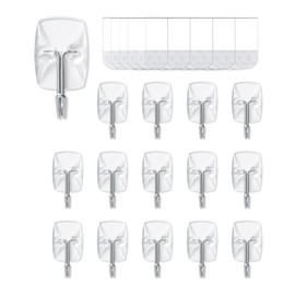MOVELYST 60 Small Hooks+80 Removable Strips, Clear Wire Hanger Hooks, Damage-Free Utility Hooks, Heavy Duty with Adhesive Strips, No Tools Wall Hook for Hanging, Value Pack