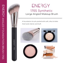 ENERGY Angled Foundation Brush Large Makeup Brush for Liquid Cream Powder Cosmetics Blending Contouring Setting Vegan Synthetic Bristles Face Makep Brush