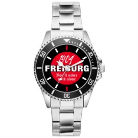 KIESENBERG Men's Watch Freiburg Fan Watch Gift Analogue Quartz Metal Strap Watch 21307, black, Bracelet