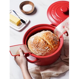 LE TAUCI 3 qt Ceramic Dutch Oven for Bread Baking with Silicone Sling, Non-Toxic & Lightweight Pot with Lid, Perfect for Sourdough, Soup & Stews, Ideal Gift for Food Lovers, Chili Red