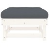 White Solid Wood Patio Footstool With Cushion Contemporary Outdoor Furniture