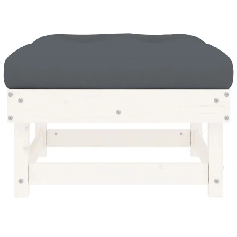 White Solid Wood Patio Footstool With Cushion Contemporary Outdoor Furniture