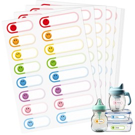 JarThenaAMCS 480Pcs Preppy Baby Bottle Labels for Daycare Self Laminating Smile Face Name Tag Stickers Waterproof Label Decals for Kids Home Classroom