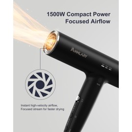 Annlary Hair Dryer, Blow Dryer with Diffuser for Curly Hair | Plasma Ionic Hairdryer for Frizz Control | Low Noise | Foldable for Travel | 6.5Ft ALCI Cord | Magnetic Nozzle for Faster Drying